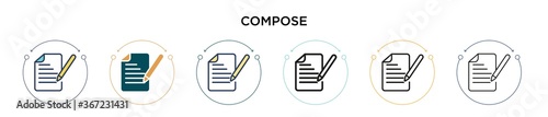 Compose icon in filled, thin line, outline and stroke style. Vector illustration of two colored and black compose vector icons designs can be used for mobile, ui, web