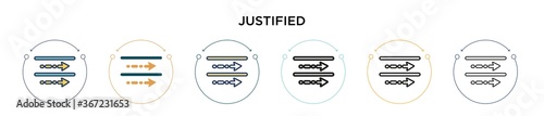 Justified icon in filled, thin line, outline and stroke style. Vector illustration of two colored and black justified vector icons designs can be used for mobile, ui, web
