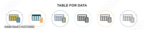 Table for data icon in filled, thin line, outline and stroke style. Vector illustration of two colored and black table for data vector icons designs can be used for mobile, ui, web