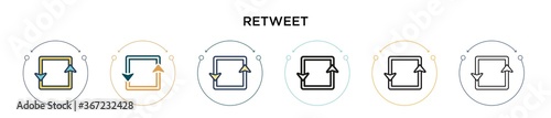 Retweet icon in filled, thin line, outline and stroke style. Vector illustration of two colored and black retweet vector icons designs can be used for mobile, ui, web