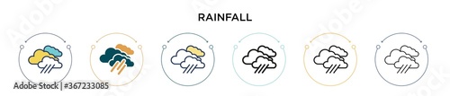 Rainfall icon in filled, thin line, outline and stroke style. Vector illustration of two colored and black rainfall vector icons designs can be used for mobile, ui, web