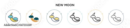 New moon icon in filled, thin line, outline and stroke style. Vector illustration of two colored and black new moon vector icons designs can be used for mobile, ui, web