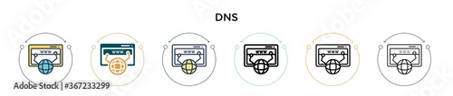 Dns icon in filled, thin line, outline and stroke style. Vector illustration of two colored and black dns vector icons designs can be used for mobile, ui, web