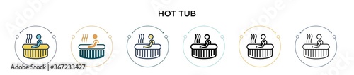 Hot tub icon in filled, thin line, outline and stroke style. Vector illustration of two colored and black hot tub vector icons designs can be used for mobile, ui, web