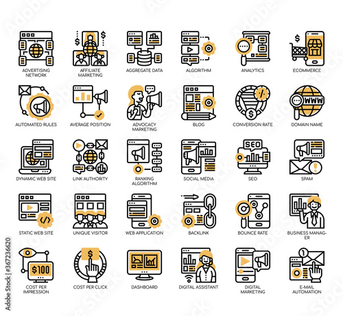 Set of online marketing thin line and pixel perfect icons for any web and app project.