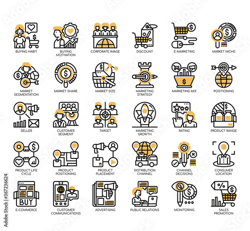 Set of marketing strategy thin line and pixel perfect icons for any web and app project.