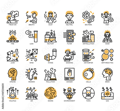 Set of air pollution thin line and pixel perfect icons for any web and app project.