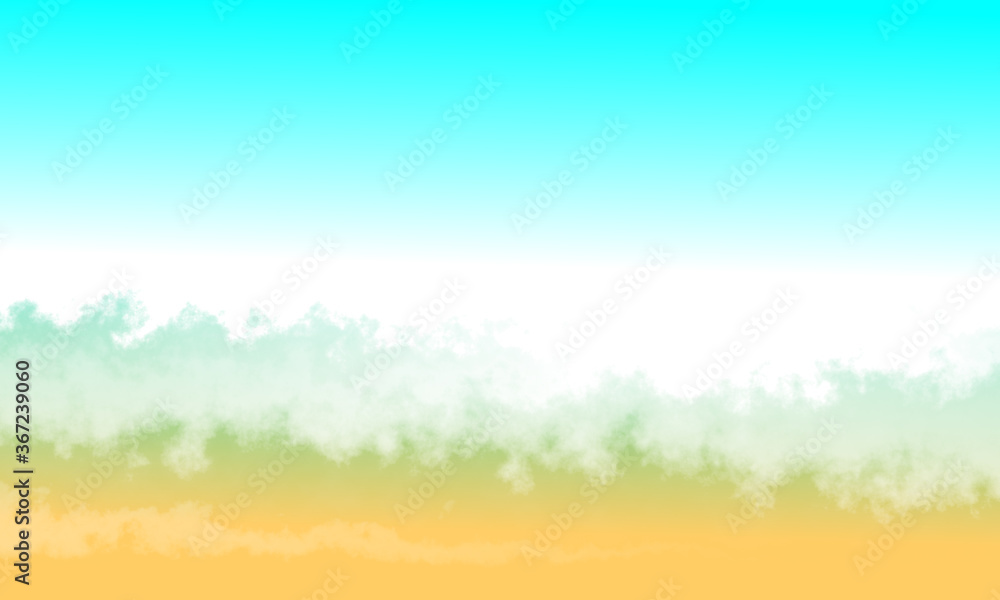 Blue sea and yellow sand gradient paper background.Summer beach. Abstract watercolor background