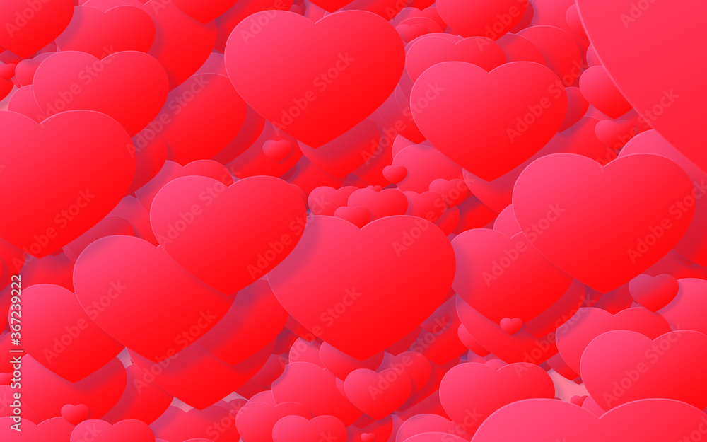 Paper art style red and pink heart. valentine's day abstract background.