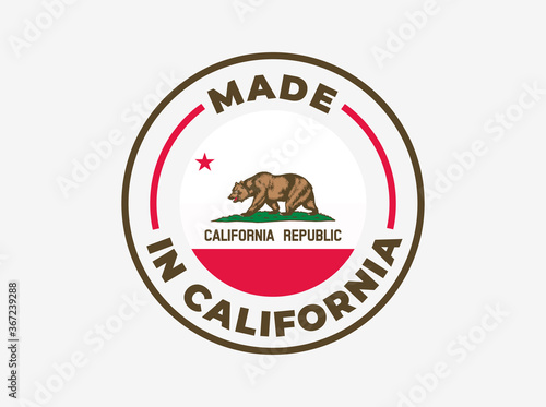 "Made in California" vector icon. Illustration with transparency, which can be filled with white, or used against any background. State flag encircled with text and lines.