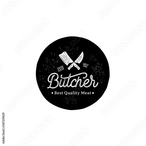 Vintage Retro rustic grunge crossed cleavers for Butcher shop label logo design