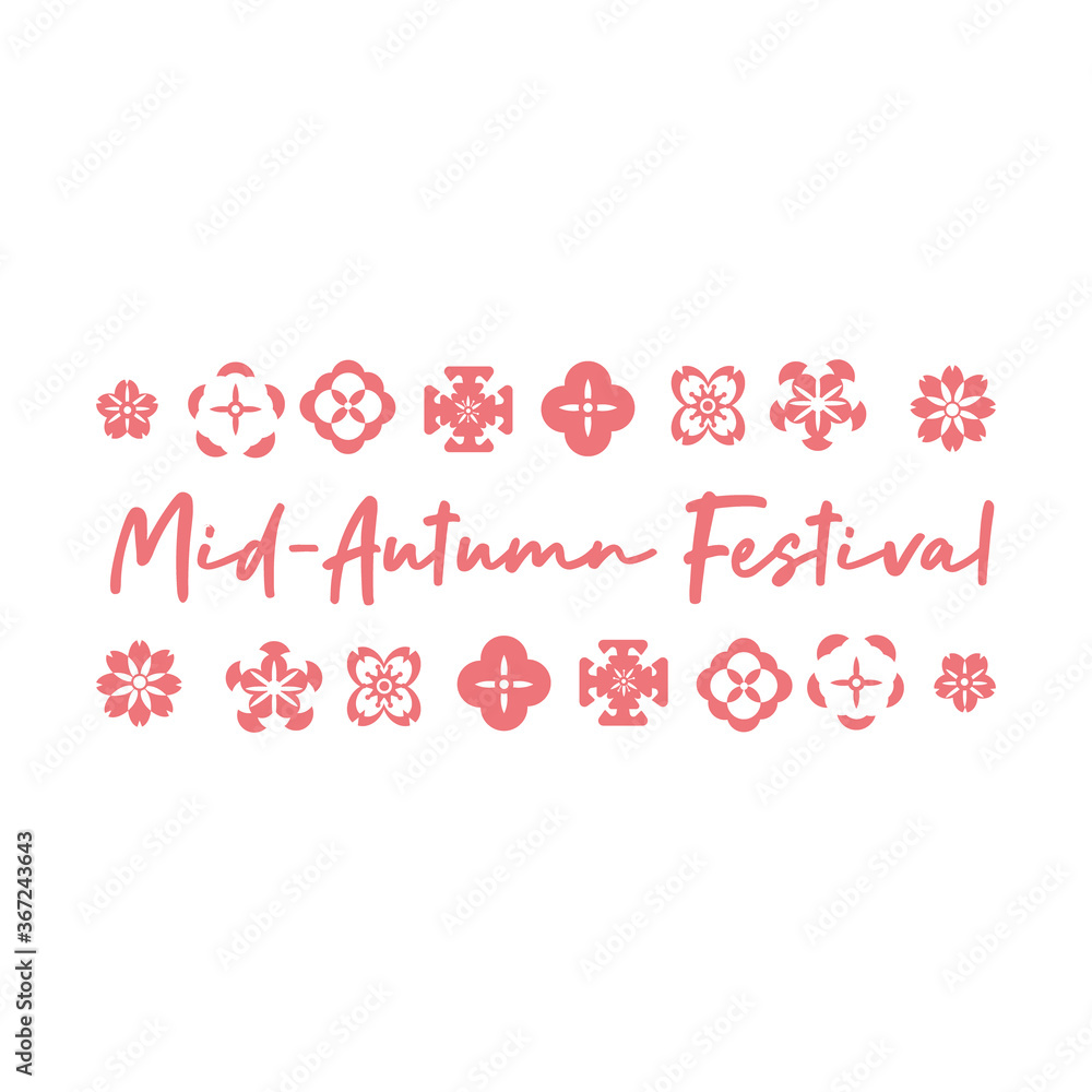 mid autumn festival card with lettering and flowers line style icon mid autumn festival card with lettering and flowers line style icon