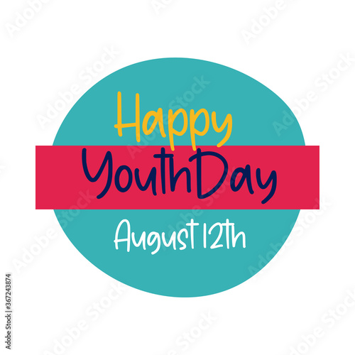 happy youth day lettering in circular frame flat style