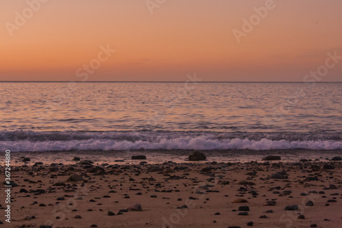 waves, beach and sunset 