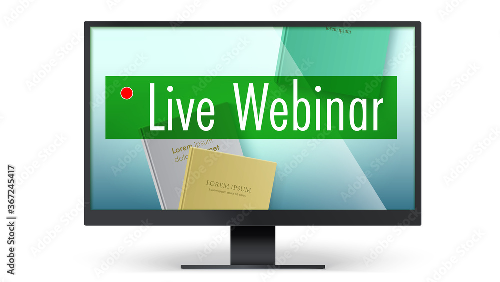 Live webinar concept. Top down view to books. Educational training programs on internet. Template for website header. Vector 3d illustration. Live webinar concept. Top down view to books. Educational training programs on internet. Template for website header. Vector 3d illustration.