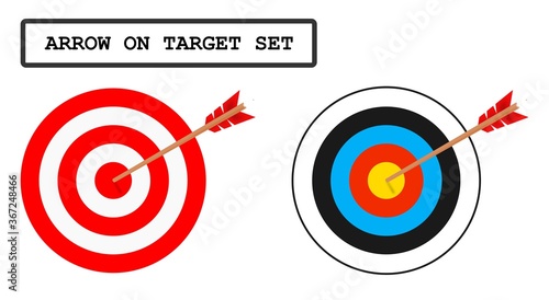 Target with arrow, bullseye vector icons.