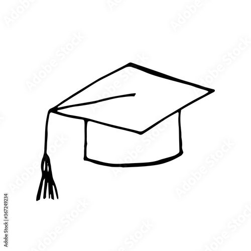 graduate cap hand drawn in doodle style. vector, scandinavian, monochrome. single element for design sticker, icon, card. school graduation