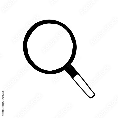 magnifier hand drawn in doodle style. vector, scandinavian, monochrome. single element for design sticker, icon, card. school, study, science search