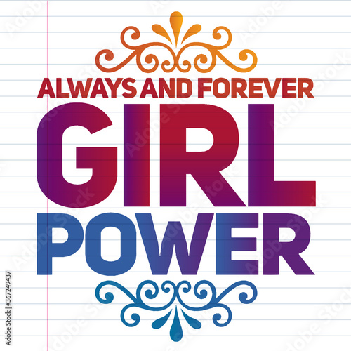 Girl power text  feminism slogan. Black inscription for t shirts  posters and wall art. Feminist sign handwritten with ink and brush.