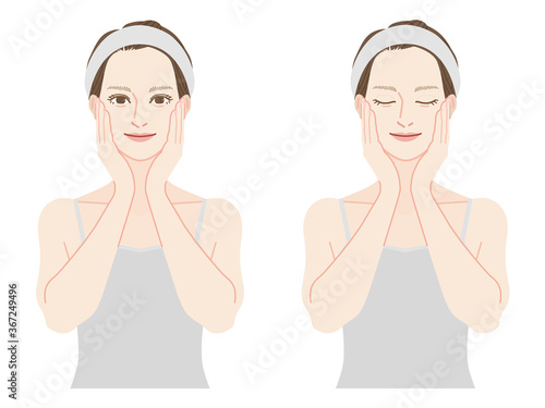 Illustration of a woman who takes care of the skin.