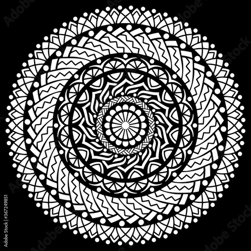 White mandala on black Pattern Stencil Doodles Sketch