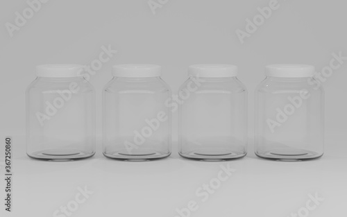 3d render glass jar isolated on white background. mock up product design. food and drink equipment.