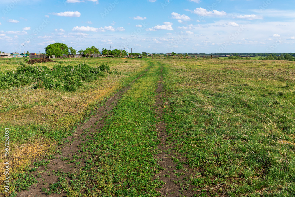 Green meadow and blue sky with clouds. Green meadow and blue sky with clouds.