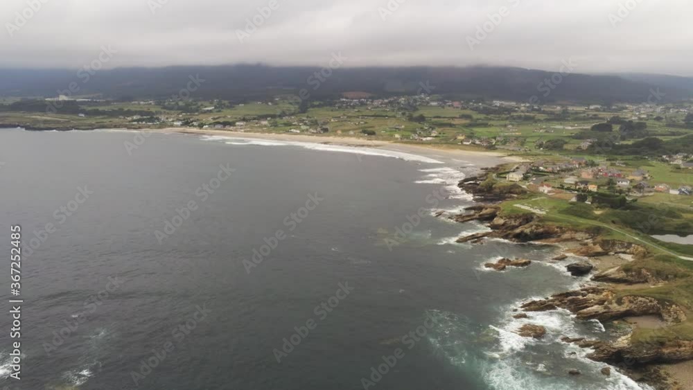 Beautiful beach of Galicia,Spain in cloudy day. Aerial Drone Video Beautiful beach of Galicia,Spain in cloudy day. Aerial Drone Video