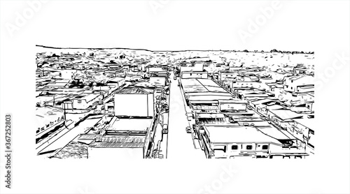 Building view with landmark of Acailandia is a Brazilian municipality in the western part of Maranhao State, at an elevation of 787 feet.Hand drawn sketch illustration in vector. photo