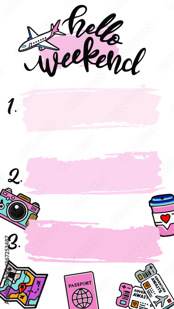 to do list on Love Travel Concept Illustration, plane tickets passport and coffee for the trip, road map and plane. background for gliders and notes in Wanderlust,
