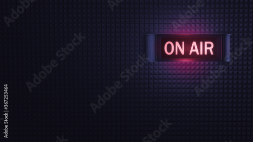 3D rendering, illustration of a retro on air sign on soundproffing foam wall.