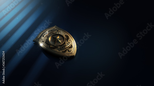 Police officer badge on a dark background, 3D rendering, illustration
