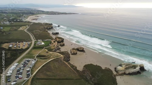 Beautiful beach in Galicia,Spain. Aerial Drone Video