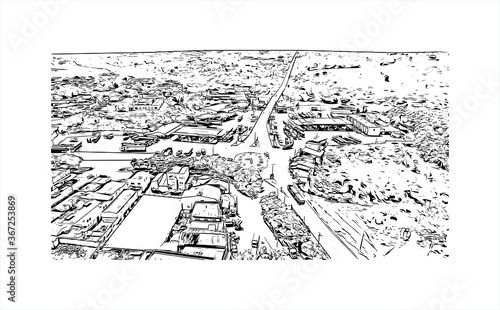 Building view with landmark of Acailandia is a Brazilian municipality in the western part of Maranhao State, at an elevation of 787 feet.Hand drawn sketch illustration in vector. photo