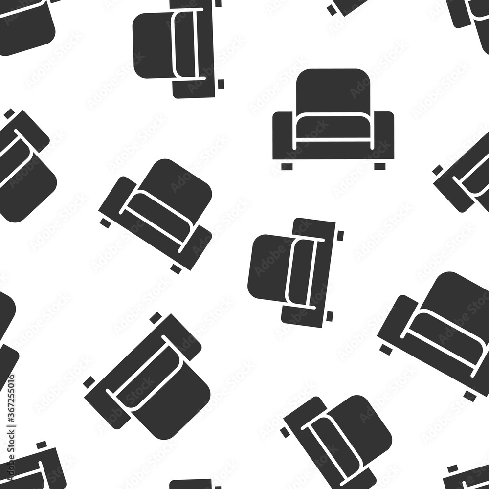 Cinema chair icon in flat style. Armchair vector illustration on white isolated background. Theater seat seamless pattern business concept. Cinema chair icon in flat style. Armchair vector illustration on white isolated background. Theater seat seamless pattern business concept.