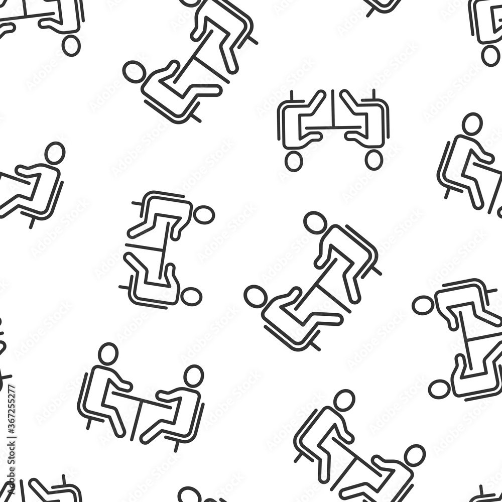 People with table icon in flat style. Teamwork conference vector illustration on white isolated background. Speaker dialog seamless pattern business concept. People with table icon in flat style. Teamwork conference vector illustration on white isolated background. Speaker dialog seamless pattern business concept.