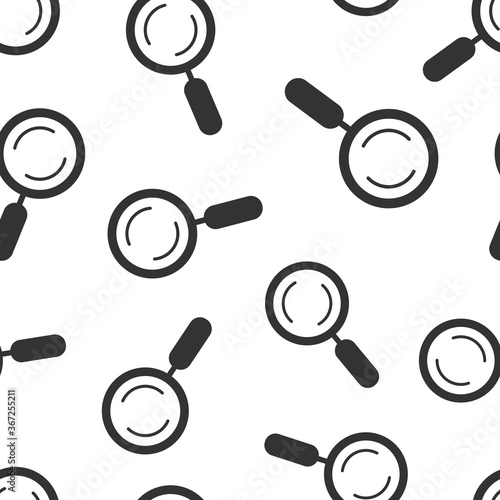 Loupe sign icon in flat style. Magnifier vector illustration on white isolated background. Search seamless pattern business concept.