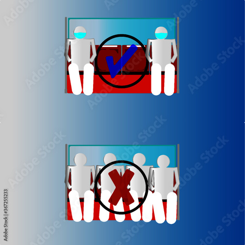 Social distance in sitting allocation inside public transport or  public seating,covid 19 conceptual info graphic