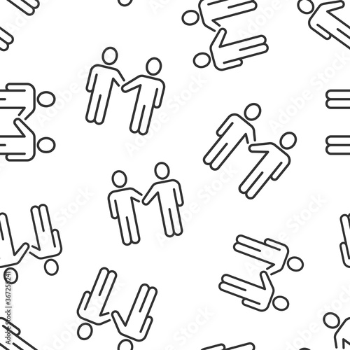 Greetings gesture icon in flat style. People handshake vector illustration on white isolated background. Hand shake seamless pattern business concept.