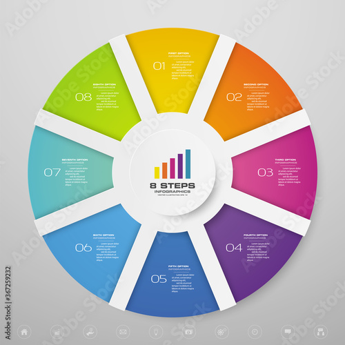 8 steps cycle chart infographics elements for data presentation. EPS 10.