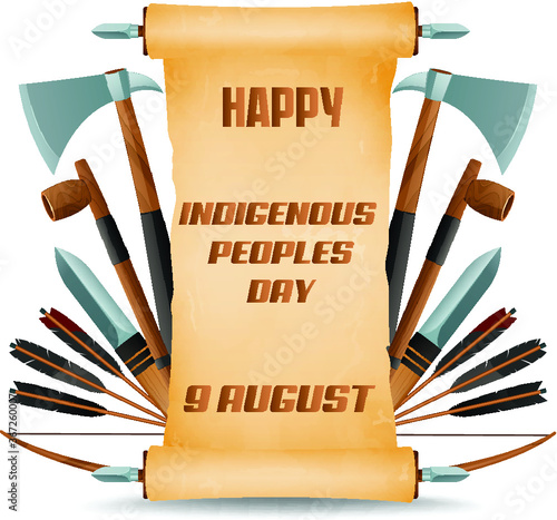 Happy indigenous peoples day, International Day of the Worlds Indigenous Peoples poster. Vector
