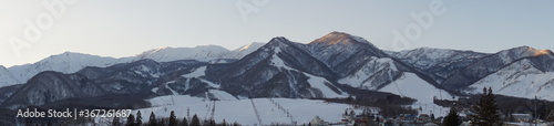 panorama of the mountains landscape in winter, the ski resort, Hakuba, Japan
