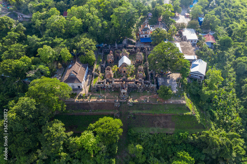 Chiso temple at Takeo Province, Cambodia shot by aerial  photo