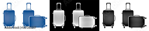 Icon set. Travel bag. Suitcase for luggage on wheels. Transportation of things in transport while on vacation. Minimalistic vector