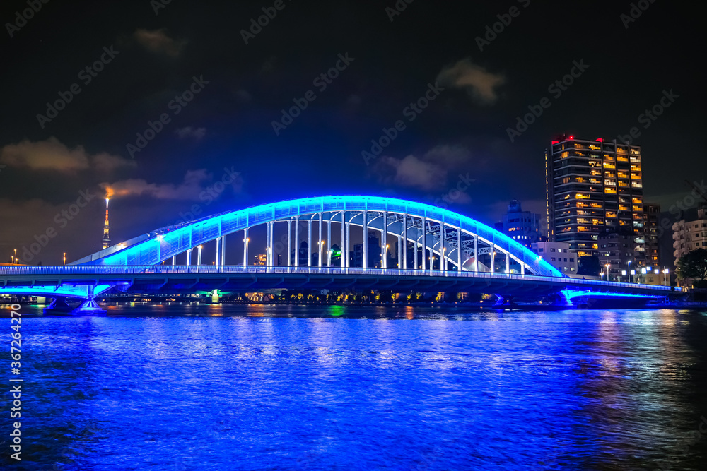 東京 隅田川と永代橋の夜景