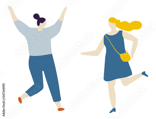 People happy to meet each other. Two women. Flat Vector. 