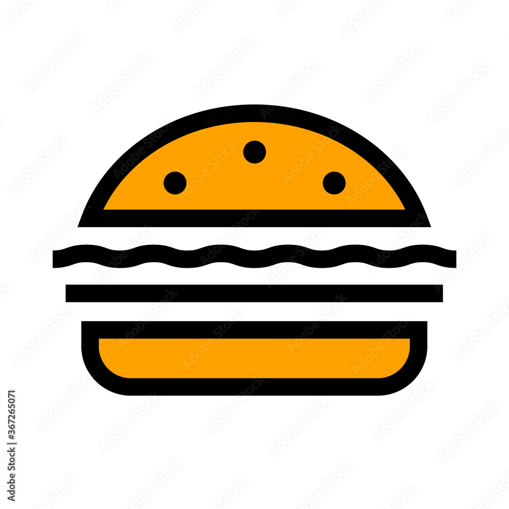 Vector icon with a delicious garburger. Quick lunch. Isolated illustration in flat style. Vector icon with a delicious garburger. Quick lunch. Isolated illustration in flat style.