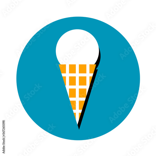 Vector icon with delicious ice cream in a waffle tube. Isolated illustration in flat style.