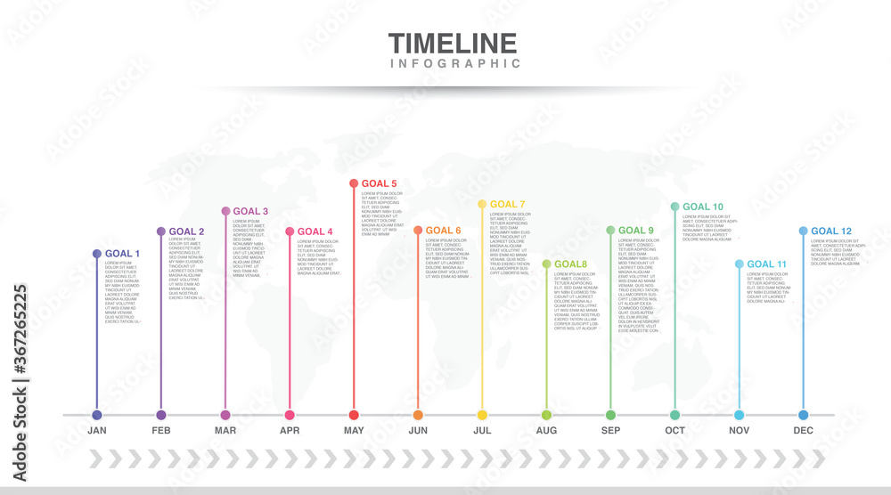 Year planner, 12 months, 1 year, Timeline infographics design vector and Presentation business can be used for Business concept with 12 options, steps or processes, goal - obrazy, fototapety, plakaty 