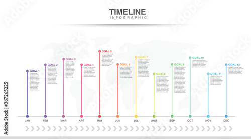 Year planner, 12 months, 1 year, Timeline infographics design vector and Presentation business can be used for Business concept with 12 options, steps or processes, goal